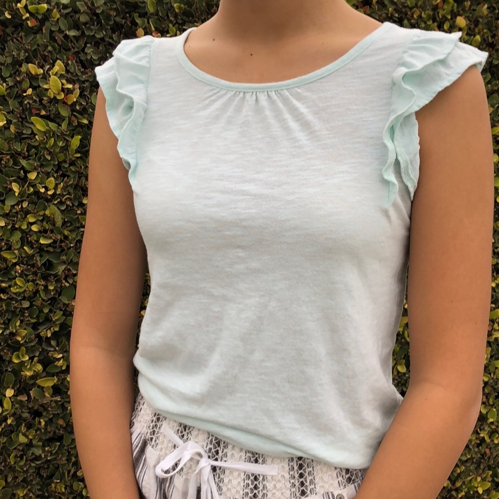 light aqua ruffled t-shirt